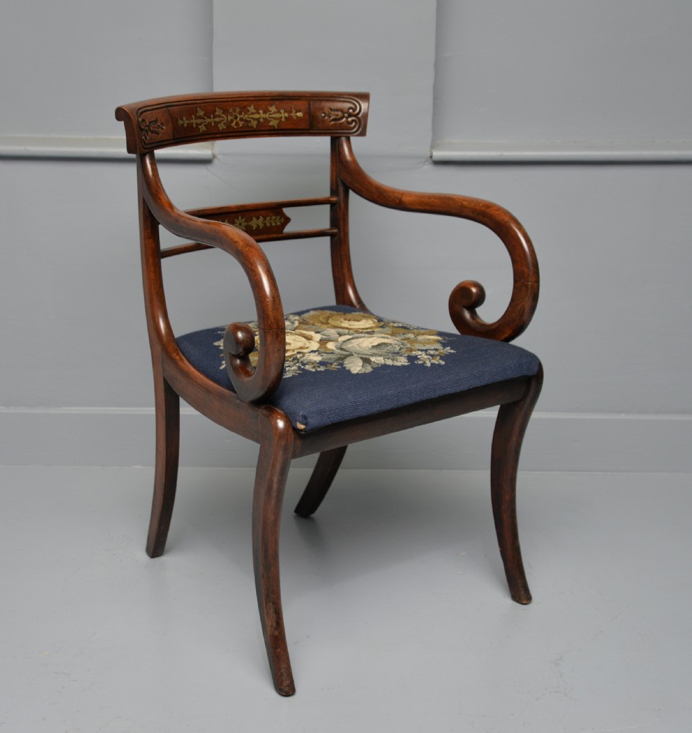 Regency Brass Inlaid Mahogany Elbow Desk Chair View VIII
