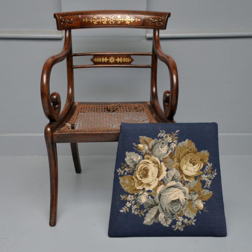 Regency Brass Inlaid Mahogany Elbow Desk Chair View X