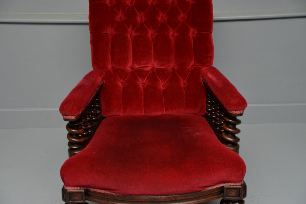 Victorian Mahogany Frame Red Velvet Library Armchair View XXI