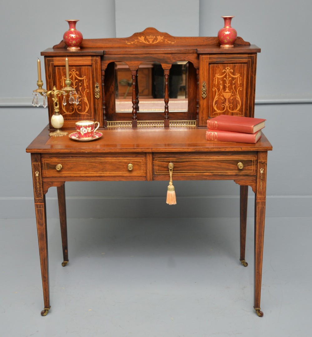 Edwardian Sheraton Revival Inlaid Rosewood Bonheur Du Jour Desk View II