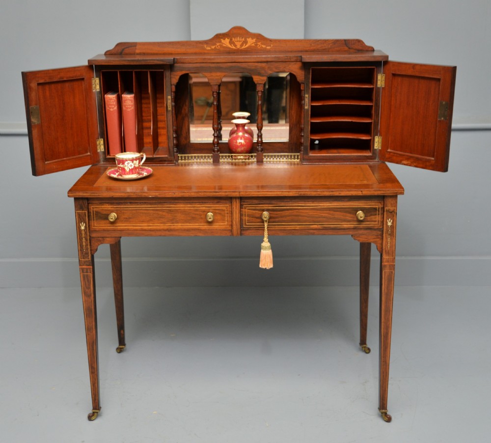 Edwardian Sheraton Revival Inlaid Rosewood Bonheur Du Jour Desk View III