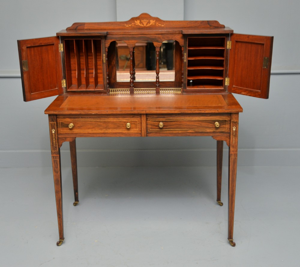 Edwardian Sheraton Revival Inlaid Rosewood Bonheur Du Jour Desk View IV