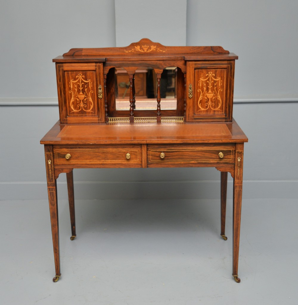 Edwardian Sheraton Revival Inlaid Rosewood Bonheur Du Jour Desk View V