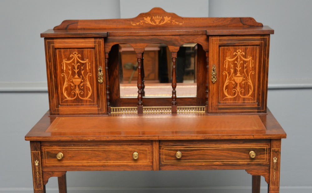 Edwardian Sheraton Revival Inlaid Rosewood Bonheur Du Jour Desk View VI