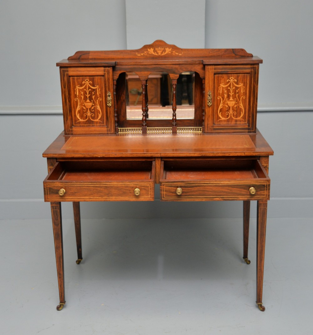 Edwardian Sheraton Revival Inlaid Rosewood Bonheur Du Jour Desk View VII