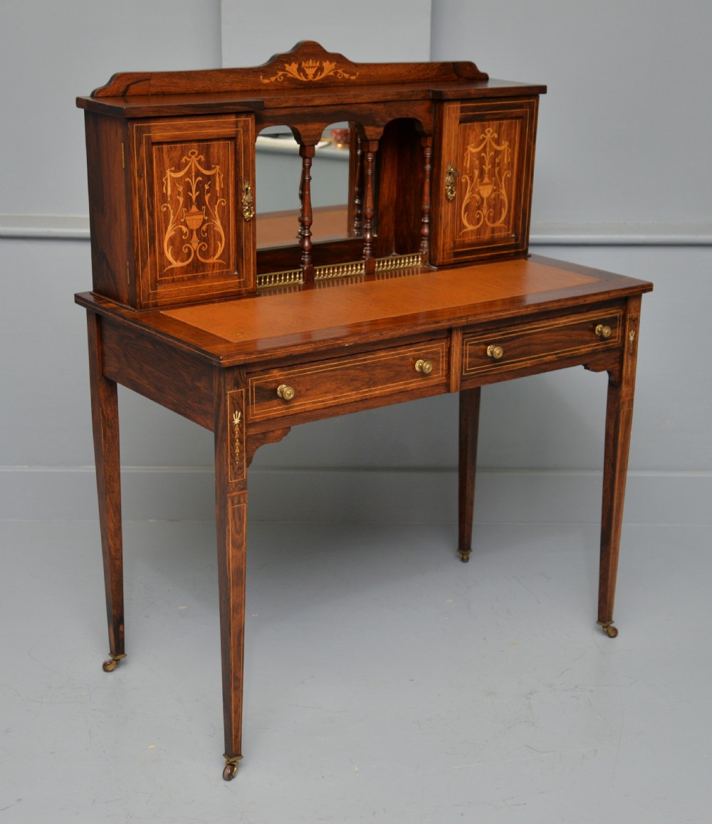 Edwardian Sheraton Revival Inlaid Rosewood Bonheur Du Jour Desk View VIII