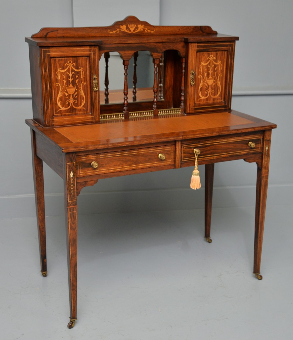 Edwardian Sheraton Revival Inlaid Rosewood Bonheur Du Jour Desk View XIV