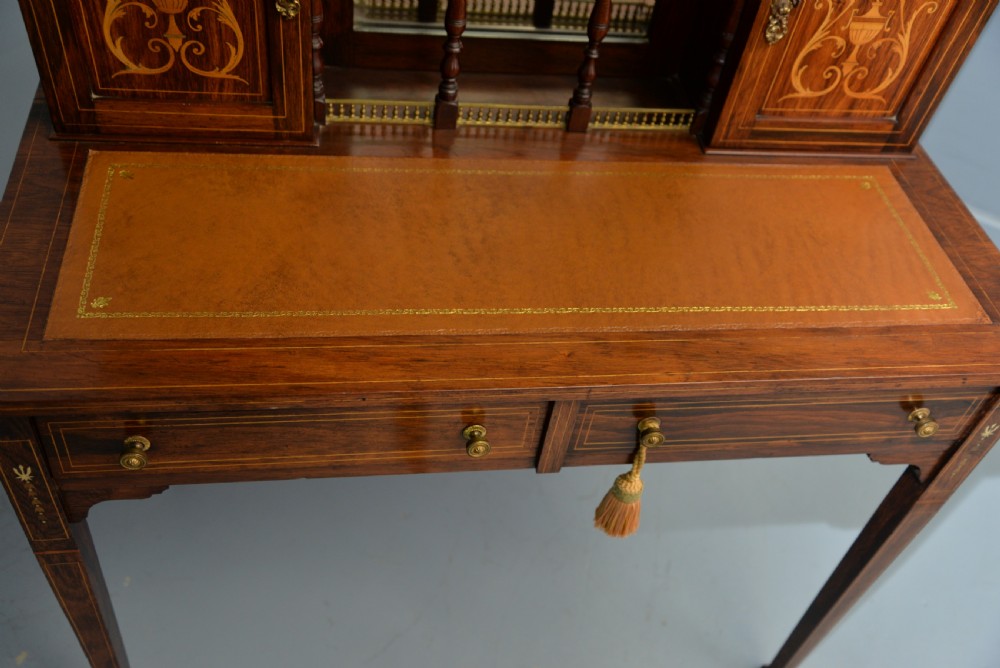 Edwardian Sheraton Revival Inlaid Rosewood Bonheur Du Jour Desk View XV