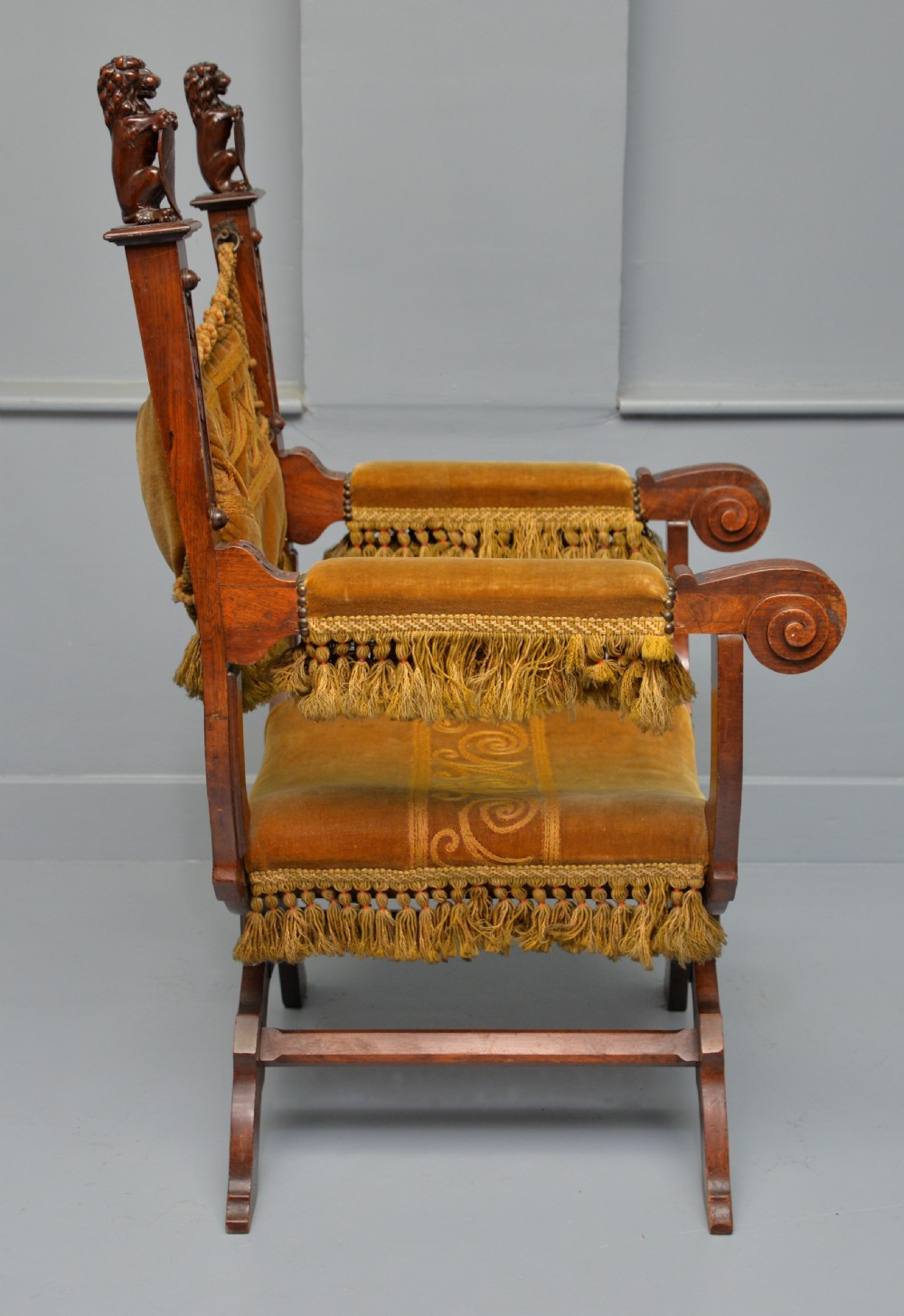 Charming Renaissance Revival Carved Oak X Frame Chair View VI