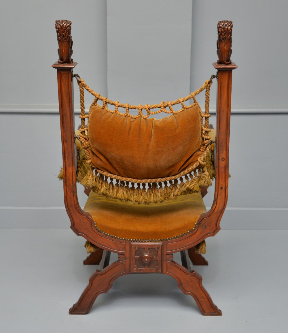 Charming Renaissance Revival Carved Oak X Frame Chair View VIII