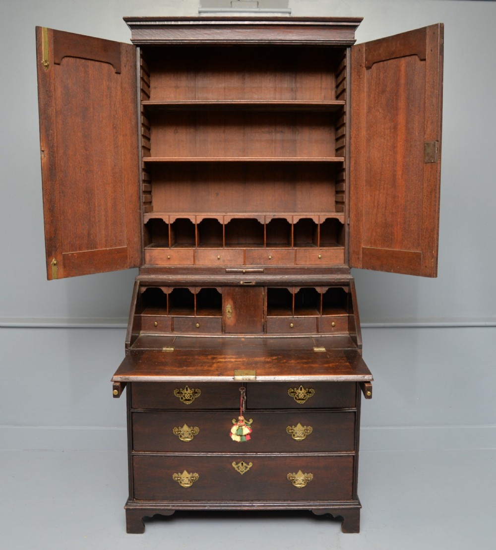 Early 18th Century Solid Oak Bureau Bookcase Cabinet
