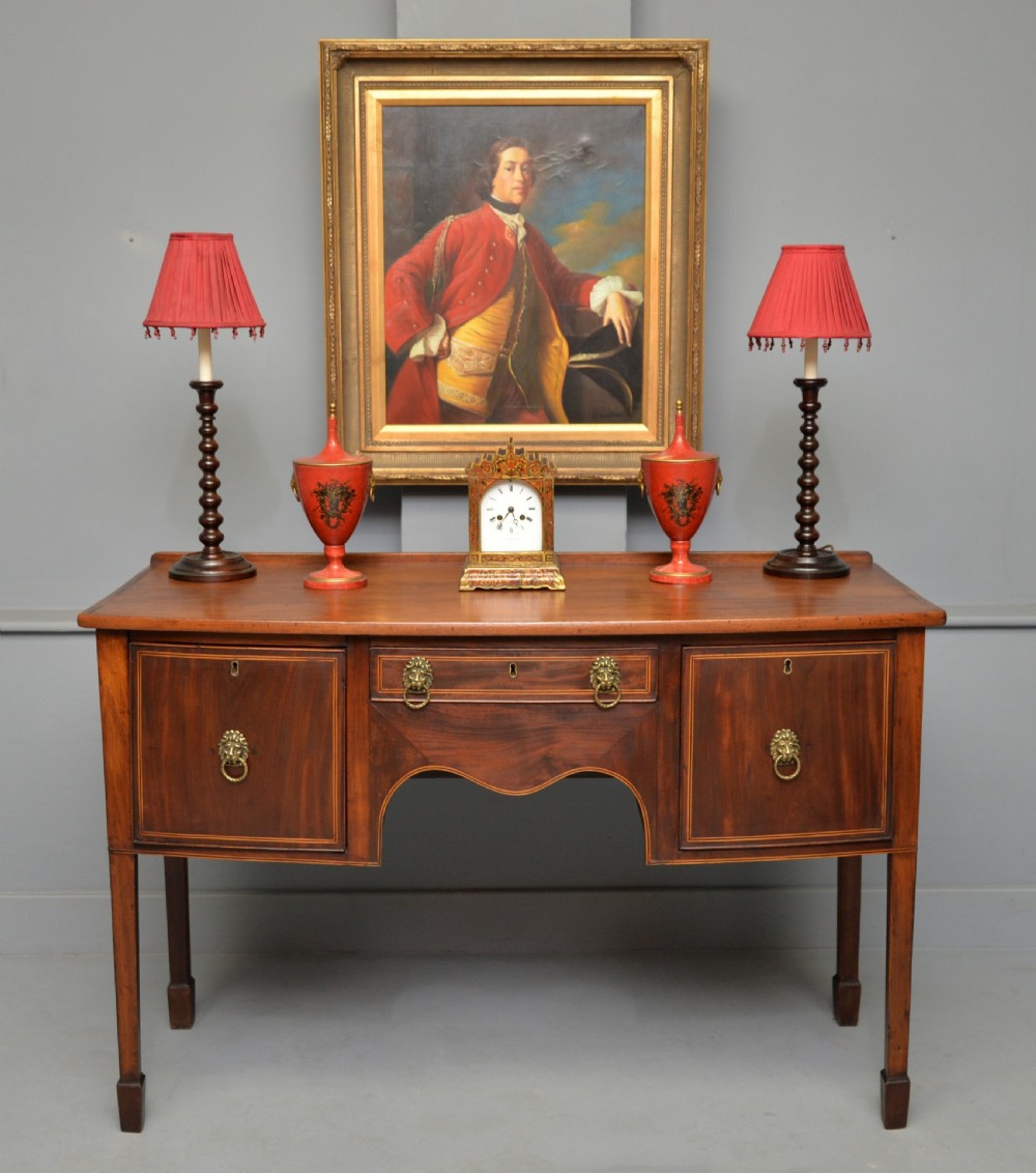 George III Georgian Mahogany Inlaid Bow-Front Sideboard View II