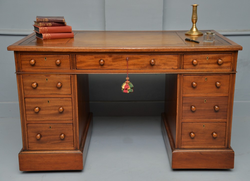 Victorian Mahogany Leather Top Pedestal Desk View XIV