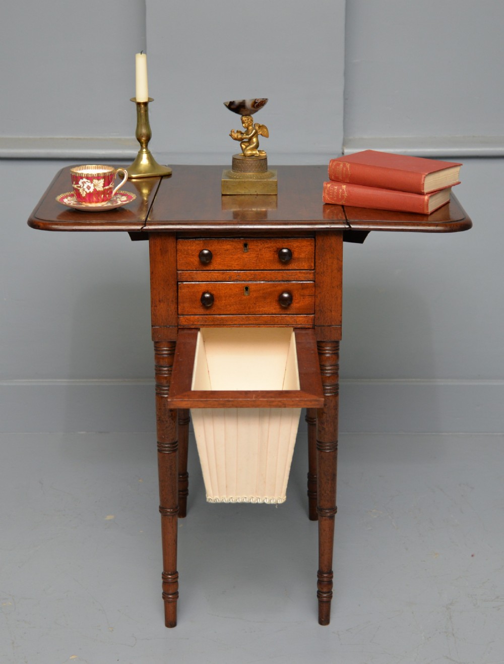 Elegant Regency Mahogany Pembroke Work Sewing Side Lamp Table View IV