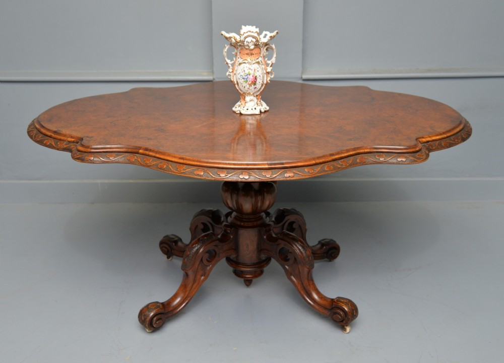 Victorian Burr Walnut Dining / Centre Table Seats Four View II