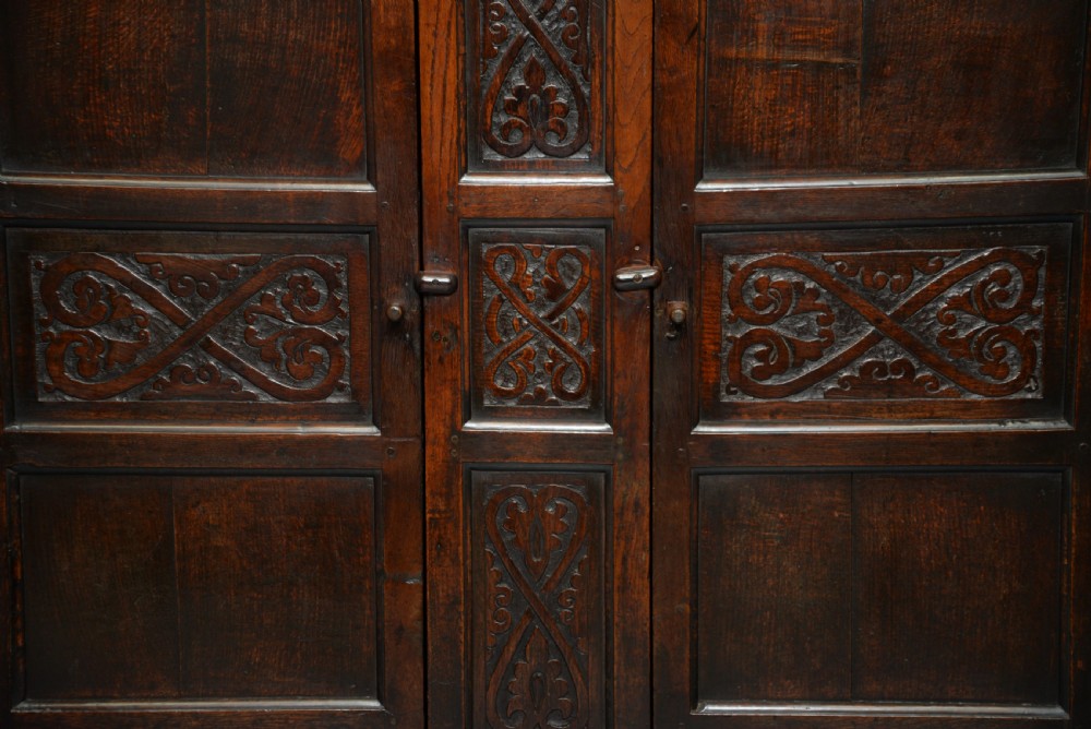 Charming 17th Century Oak Two Part Livery Cupboard / Wardrobe View V