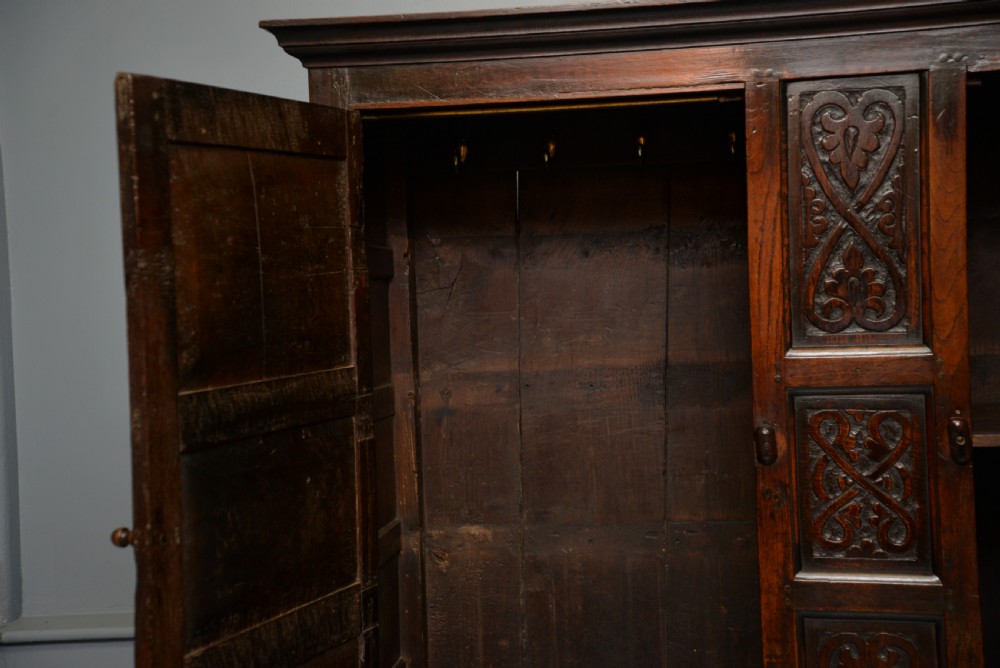 Charming 17th Century Oak Two Part Livery Cupboard / Wardrobe View X