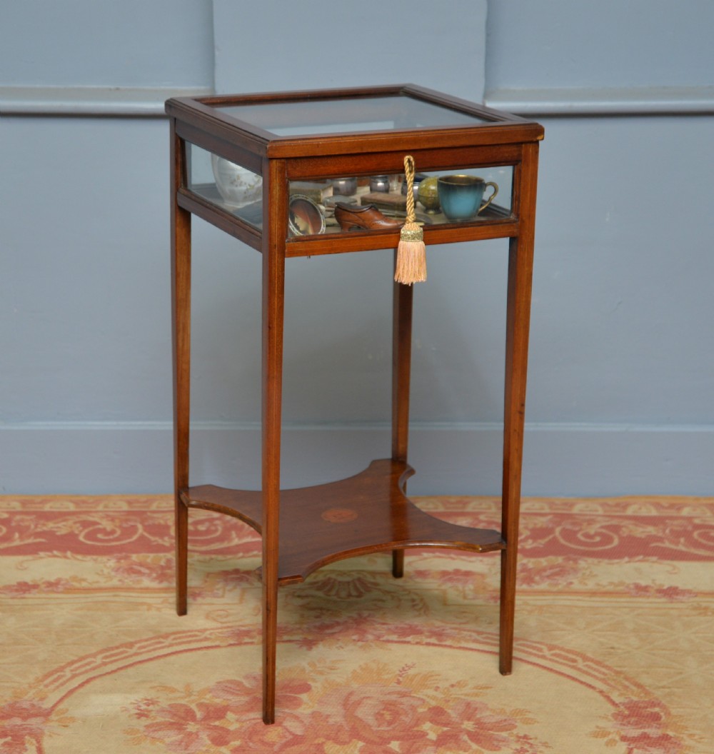 Edwardian Sheraton Style Mahogany Bijouterie Trinket Display Table View VII