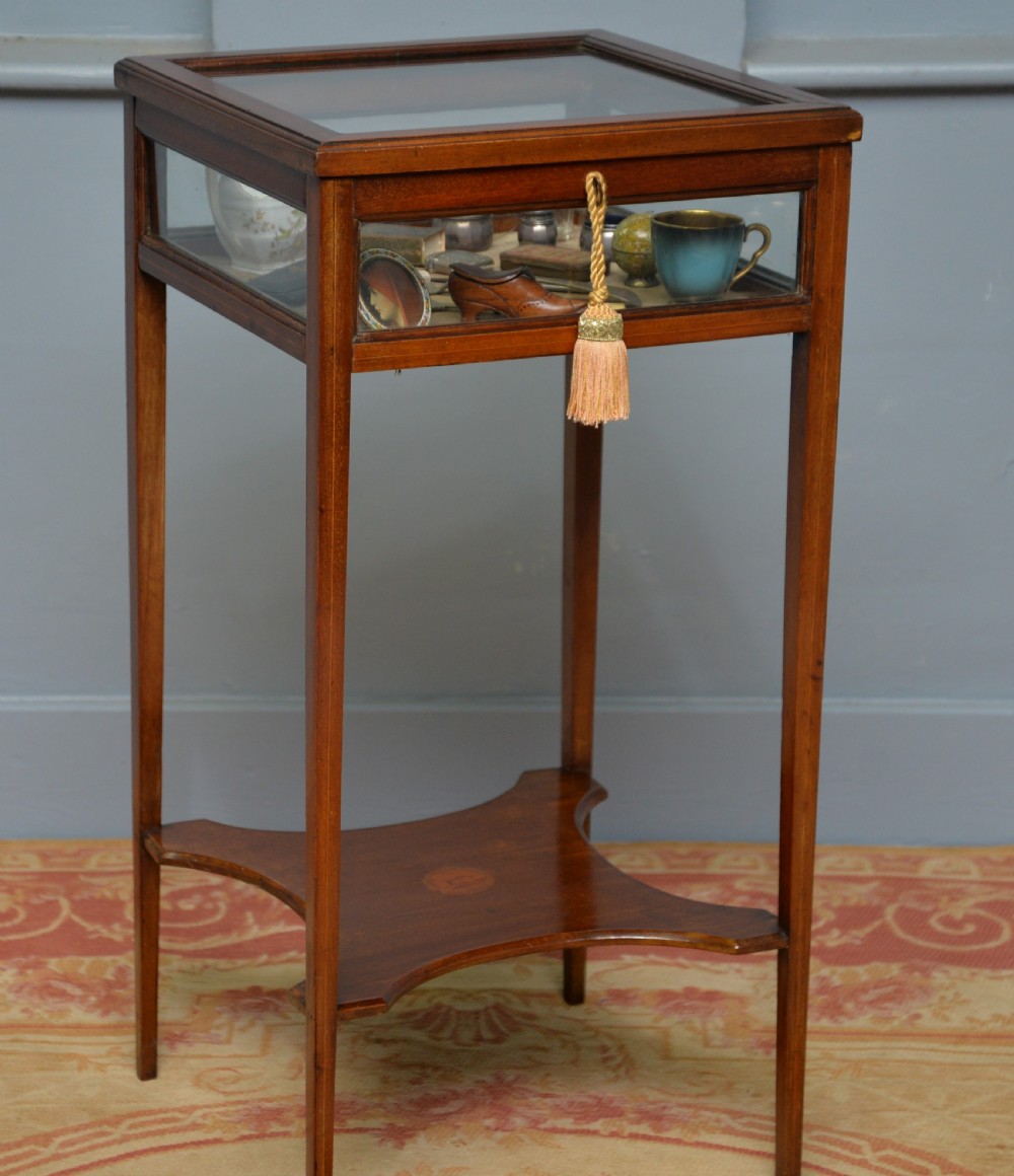 Edwardian Sheraton Style Mahogany Bijouterie Trinket Display Table View VIII