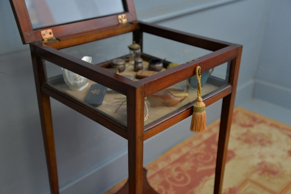 Edwardian Sheraton Style Mahogany Bijouterie Trinket Display Table View XI