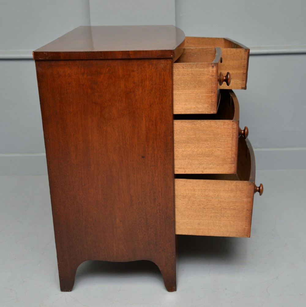 Late Georgian Flame Mahogany Small Bow-Front Chest Of Drawers View VIII