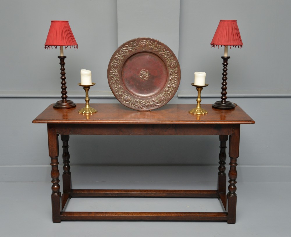 Antique Refectory Style Solid Oak Slim Hall Side Table View VI