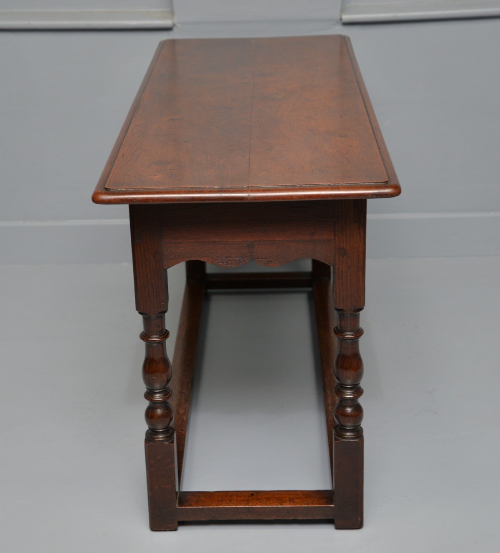 Antique Refectory Style Solid Oak Slim Hall Side Table View XII
