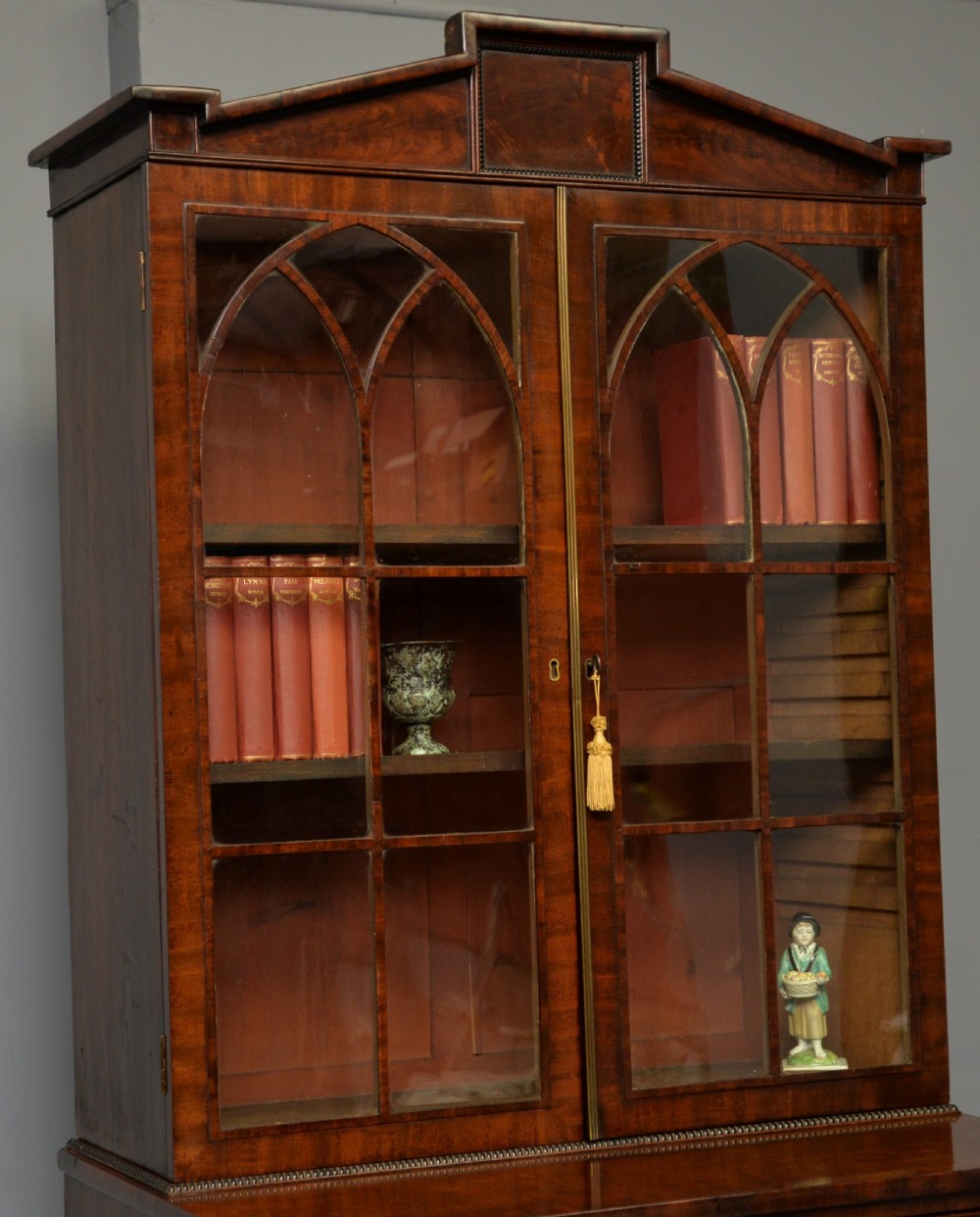 Small and Elegant Regency Mahogany Secretaire Bookcase Cabinet  View V
