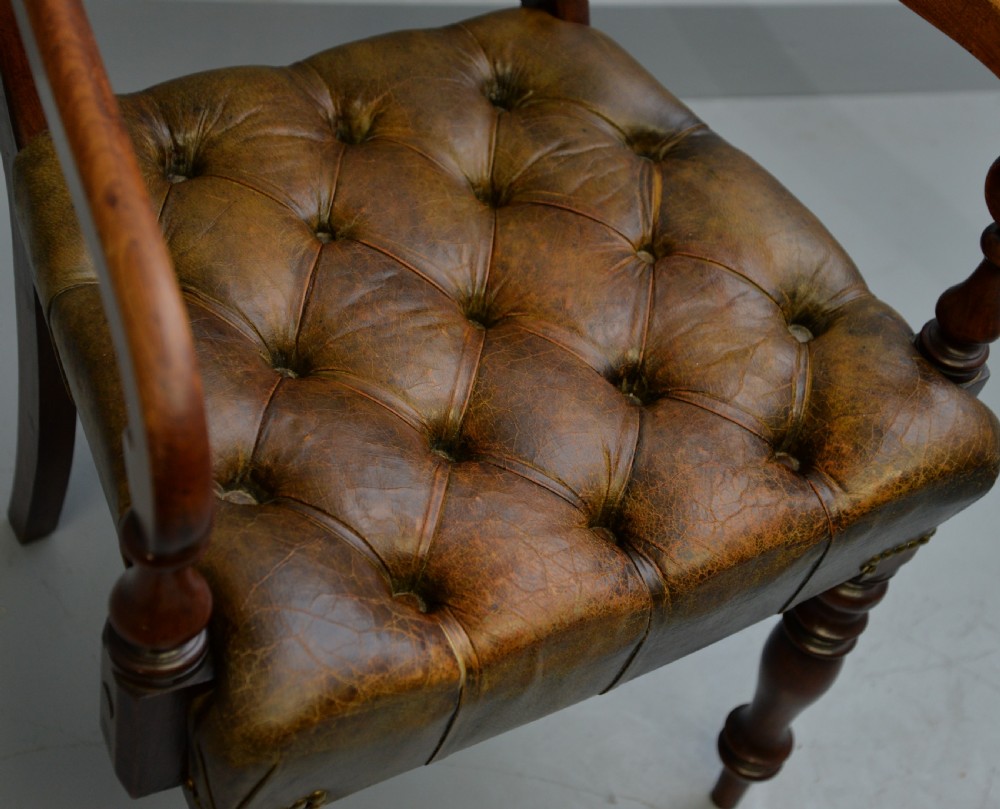 Handsome Mid 19th Century Mahogany & Buttoned Leather Desk Chair View XVII