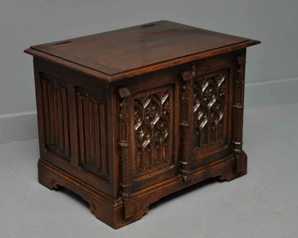 Charming Gothic Revival Carved Oak Chest Box View II