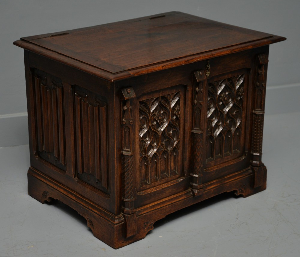 Charming Gothic Revival Carved Oak Chest Box View III