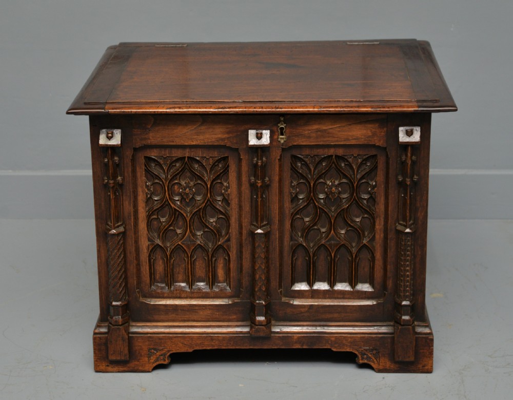 Charming Gothic Revival Carved Oak Chest Box View IV