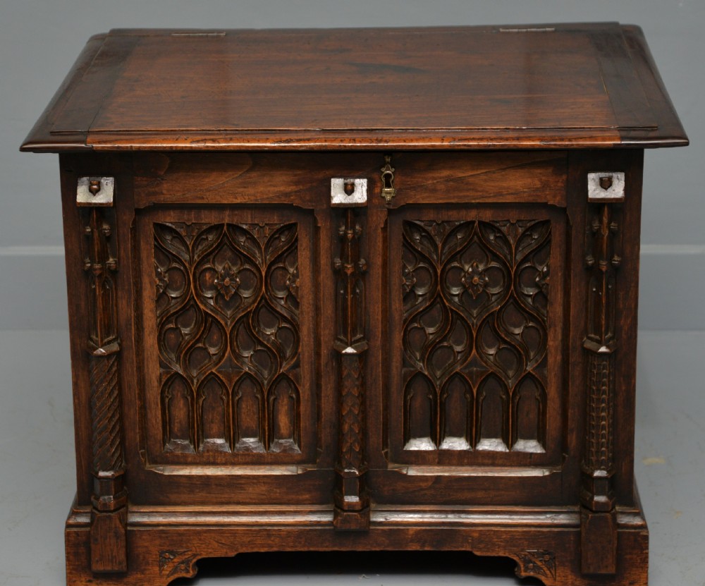 Charming Gothic Revival Carved Oak Chest Box View VI