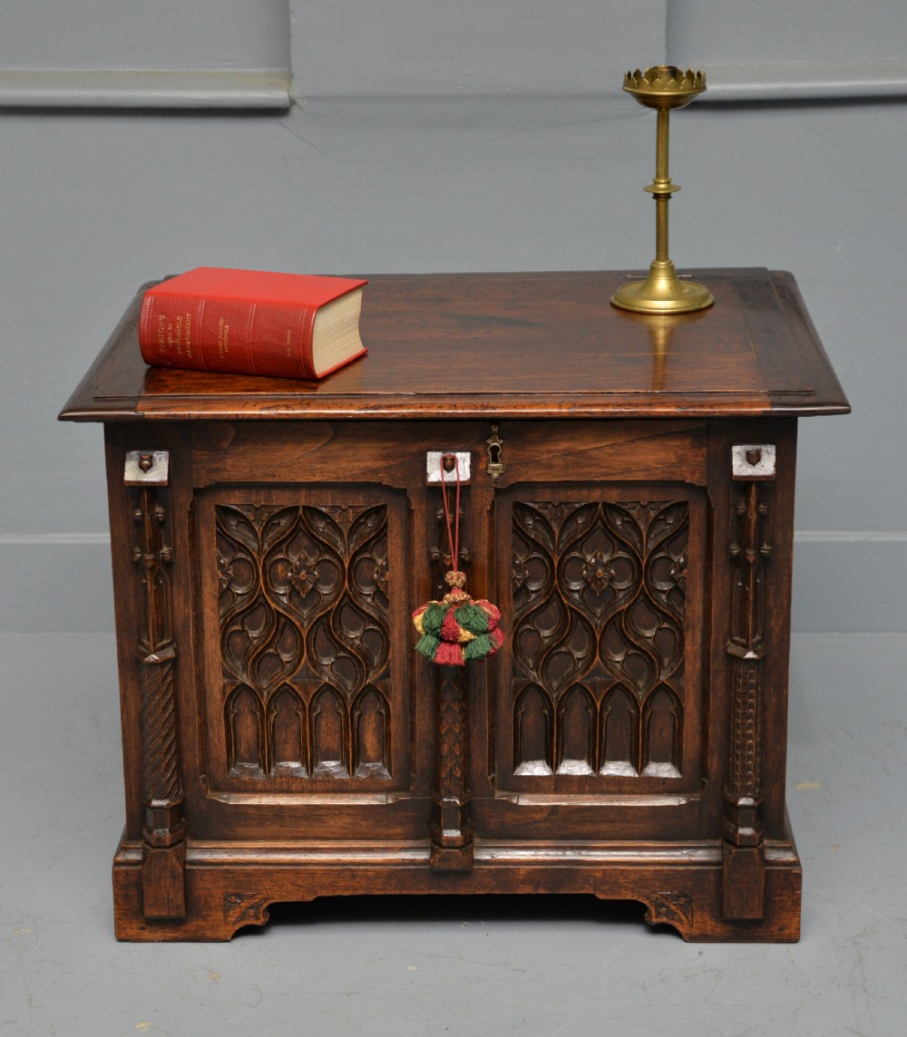 Charming Gothic Revival Carved Oak Chest Box View VII