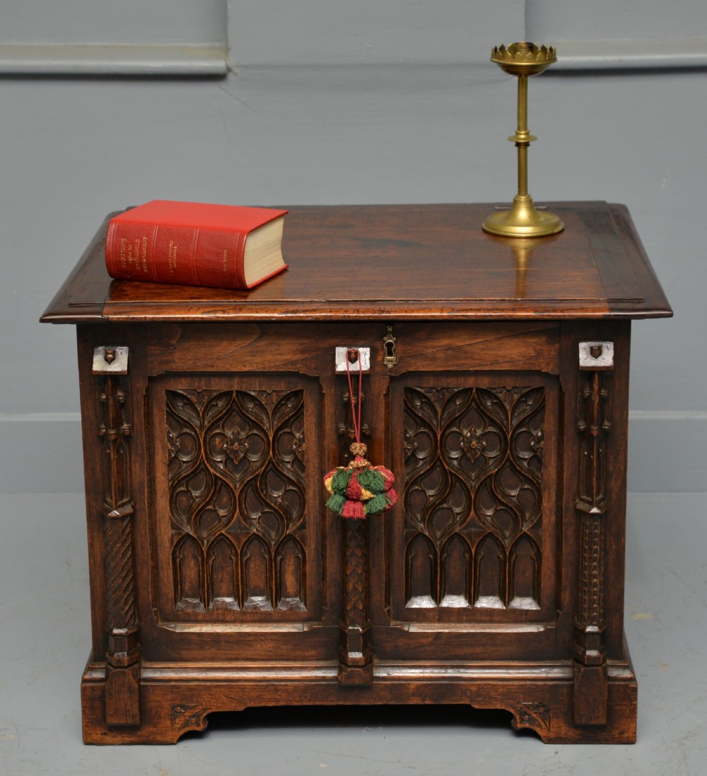 Charming Gothic Revival Carved Oak Chest Box View VIII