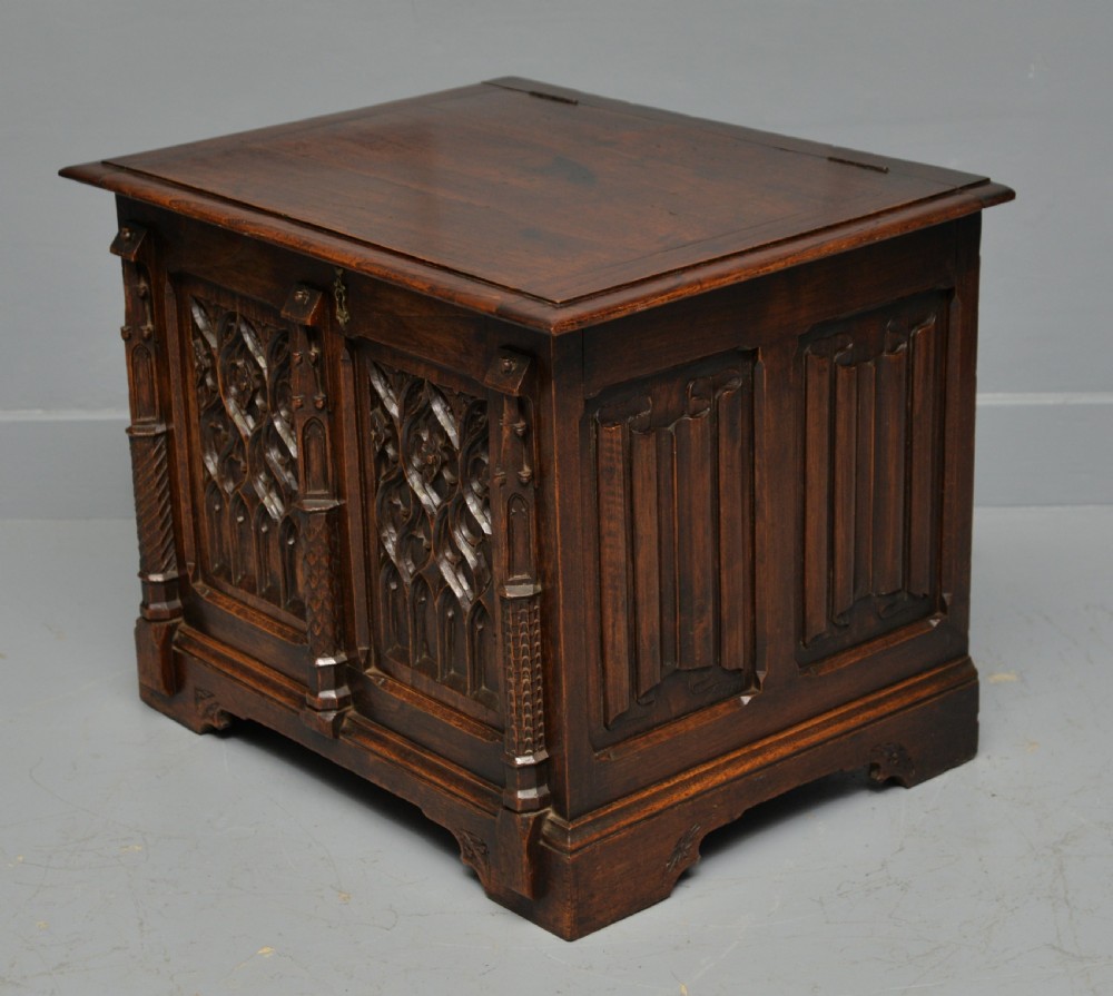 Charming Gothic Revival Carved Oak Chest Box View X