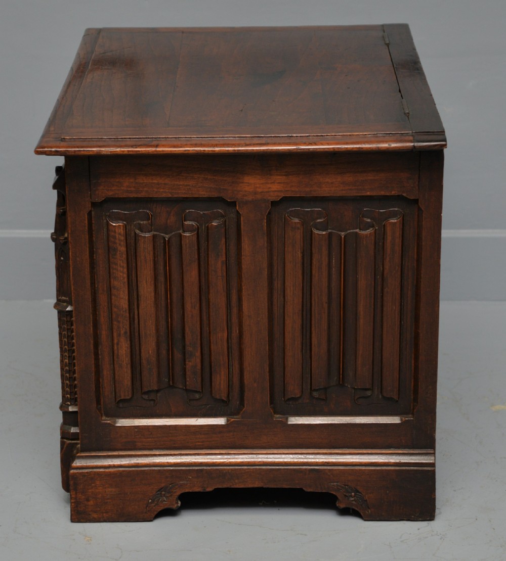 Charming Gothic Revival Carved Oak Chest Box View XII