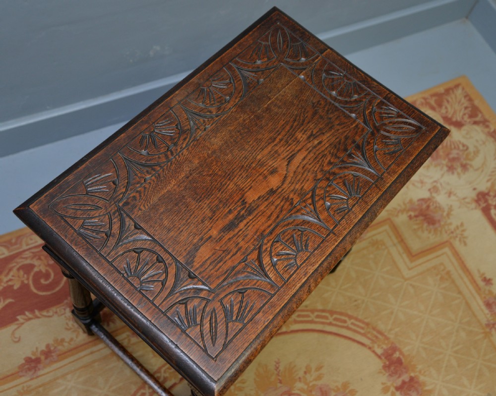 Charming Victorian 17th Century Style Carved Oak Side Table With Drawer View XV