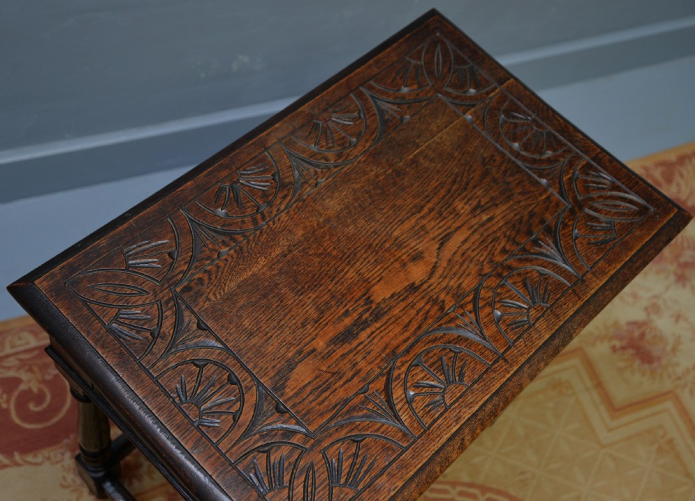Charming Victorian 17th Century Style Carved Oak Side Table With Drawer View XVI