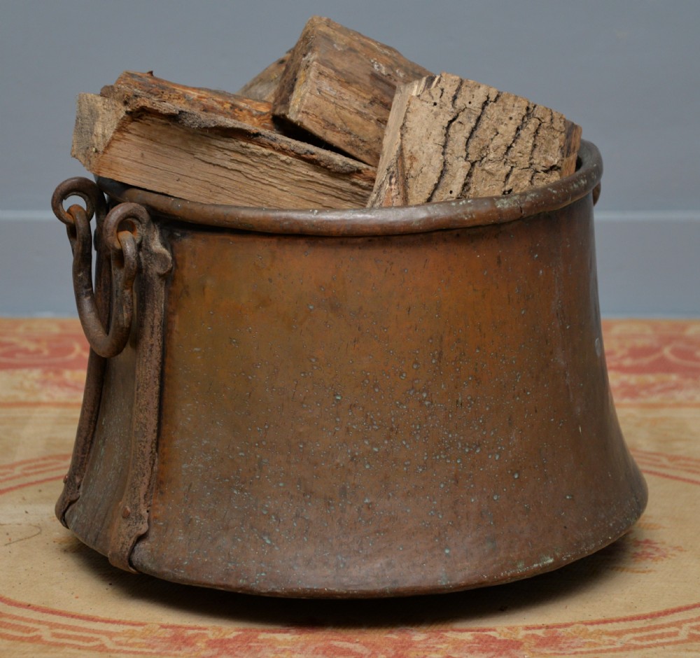Large Antique 19th Century Copper Log Bin Cauldron