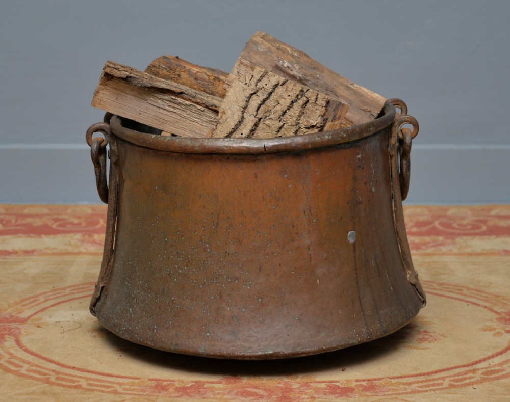 Large Antique 19th Century Copper Log Bin Cauldron View II