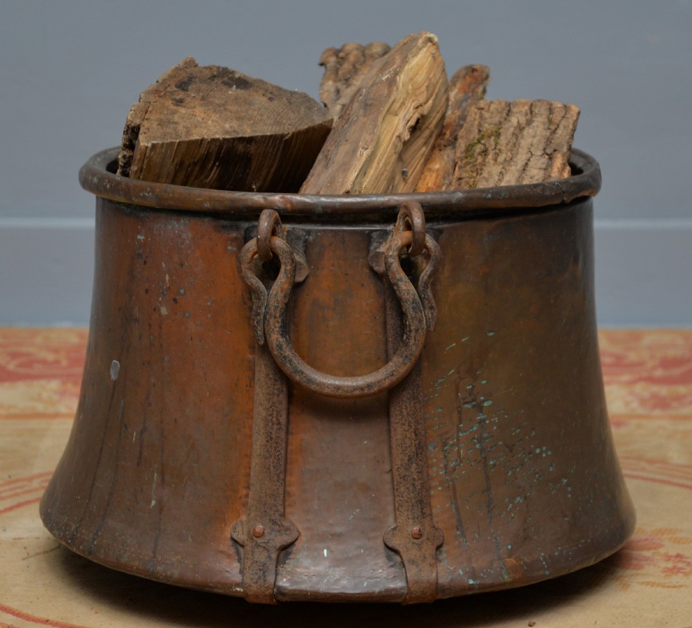 Large Antique 19th Century Copper Log Bin Cauldron View X