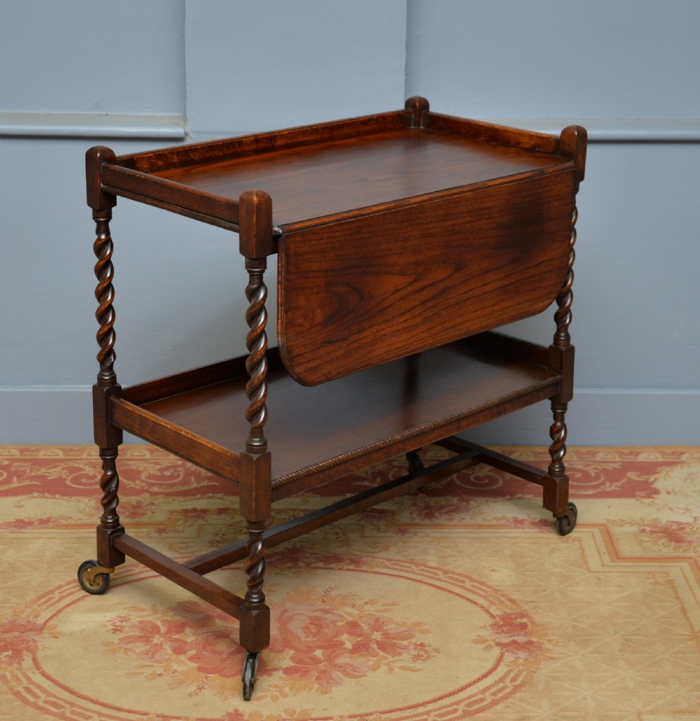 Antique Early 20th Century Oak Tea Or Drinks Trolley