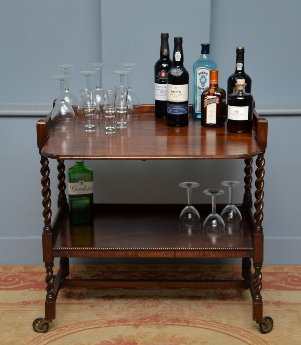 Antique Early 20th Century Oak Tea Or Drinks Trolley View II