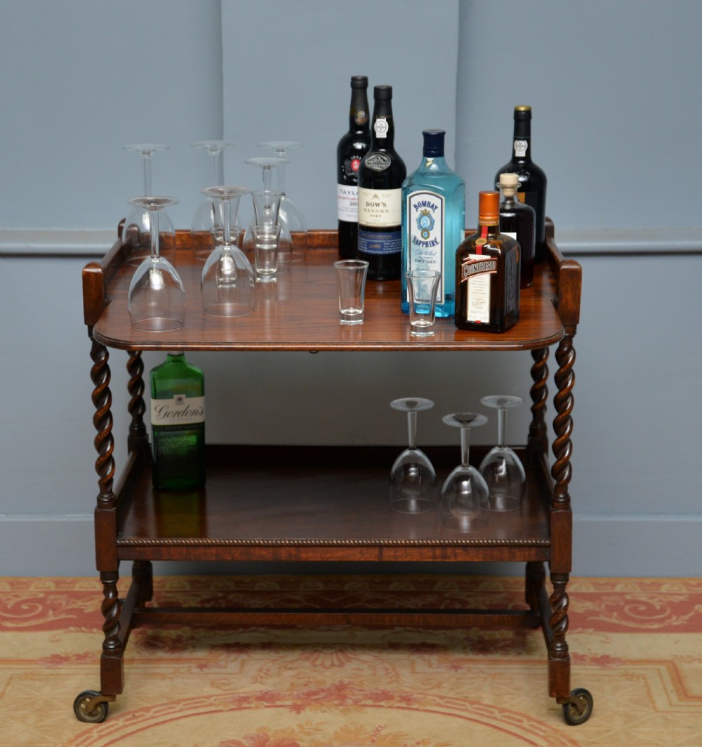 Antique Early 20th Century Oak Tea Or Drinks Trolley View III
