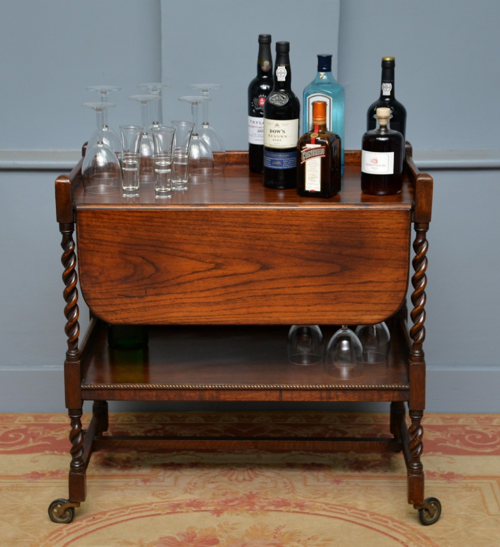 Antique Early 20th Century Oak Tea Or Drinks Trolley View V