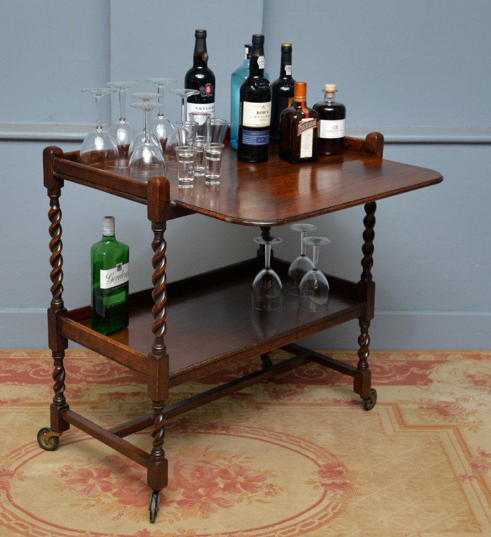 Antique Early 20th Century Oak Tea Or Drinks Trolley View VII