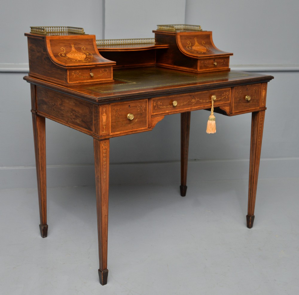  Sheraton Revival Inlaid Rosewood Ladies Writing Table Desk