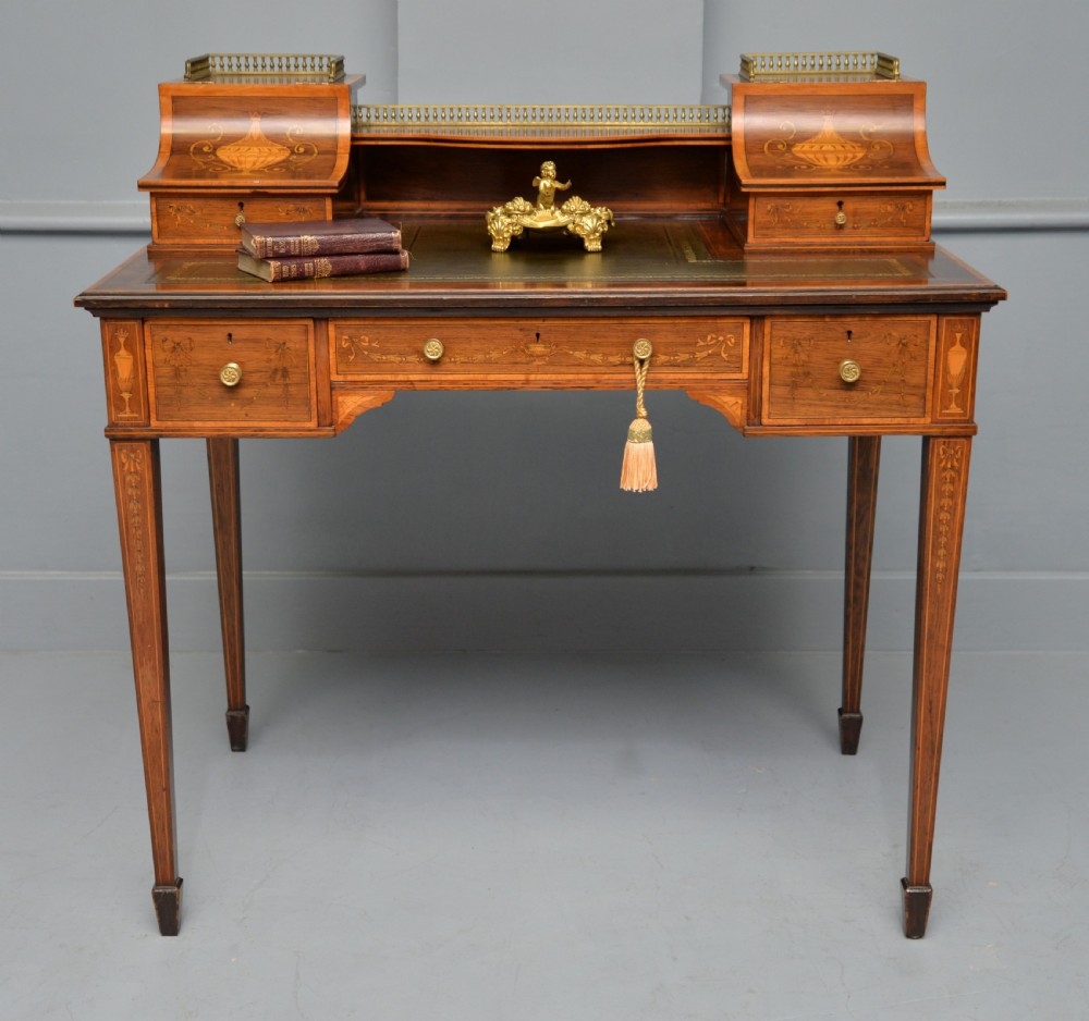  Sheraton Revival Inlaid Rosewood Ladies Writing Table Desk View II