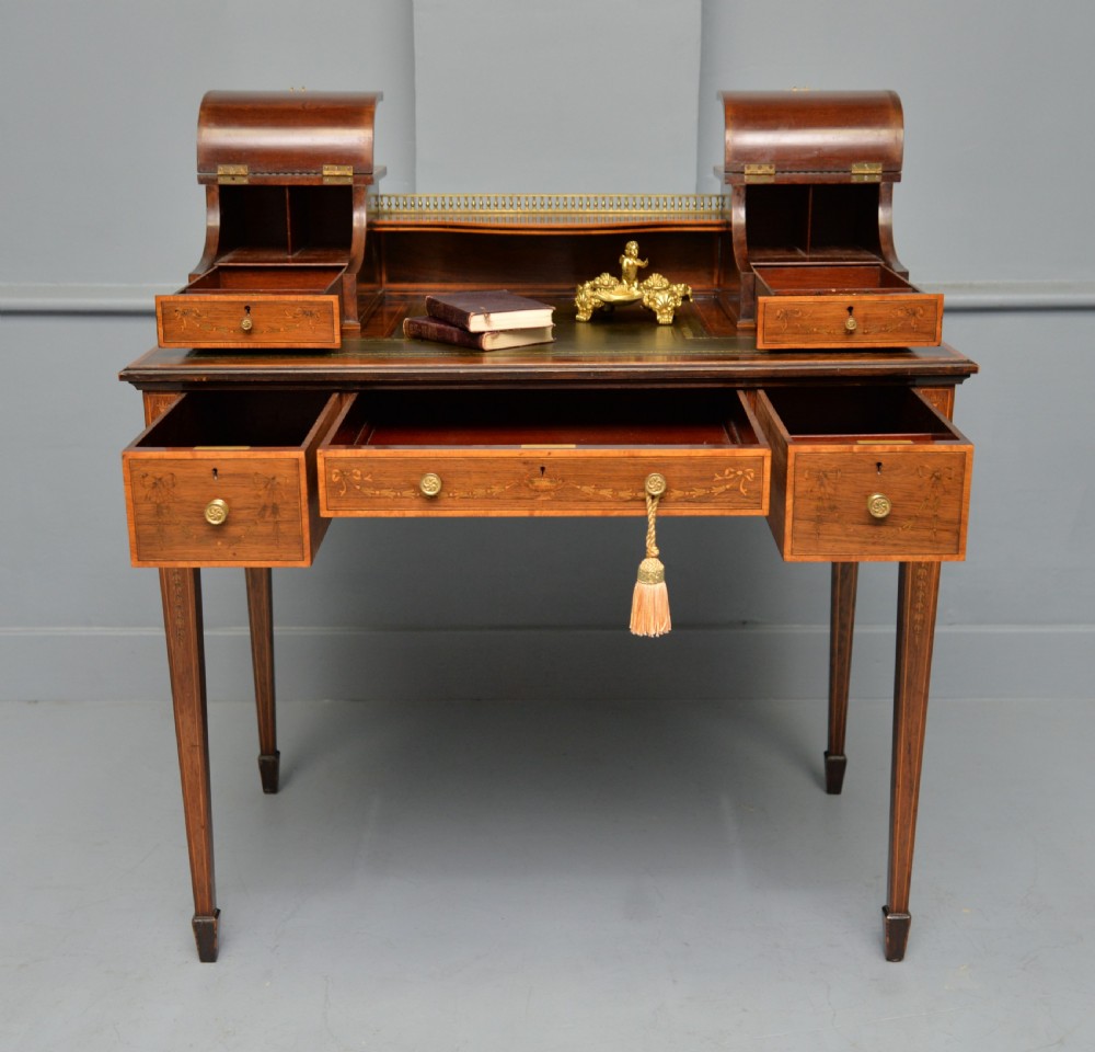  Sheraton Revival Inlaid Rosewood Ladies Writing Table Desk View III